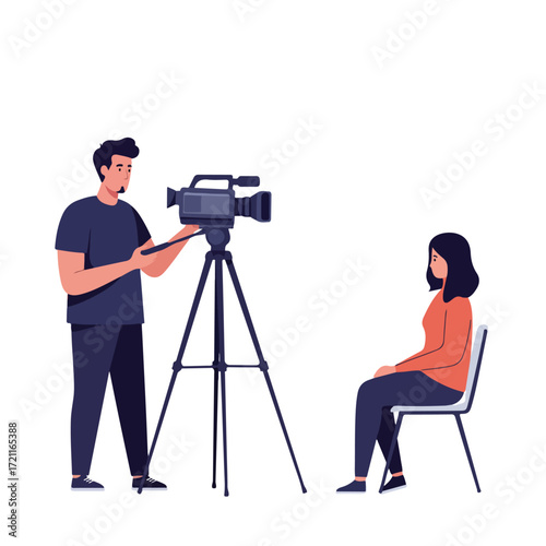 Cameraman records a woman on a chair