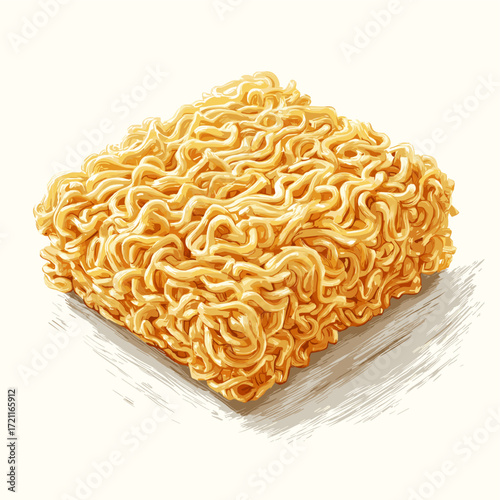 Vector illustration of a block of dry instant noodles isolated on a background
