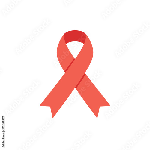 Red ribbon awareness icon with pointed ends on a white background