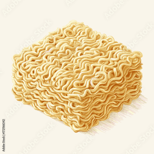 Vector illustration of a block of dry instant noodles isolated on a background