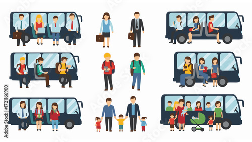Diverse group of people traveling together in public transportation vehicles