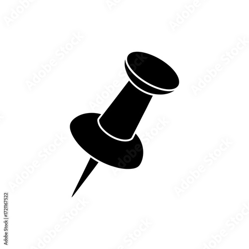 Black Push Pin Icon Vector Illustration Symbol of Notice Board Pin Board with Outline on White Background