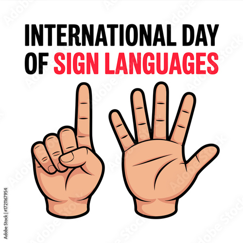 Celebrating International Day of Sign Languages with Hand Gestures Depicting Numbers One and Four
