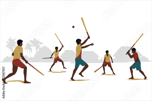 Traditional Bat And Ball Game Played Outdoors