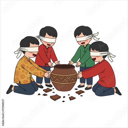 Children Playing Traditional Pot Breaking Game Together