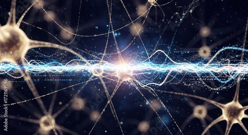 Neurons firing signal, brain activity and neural network concept