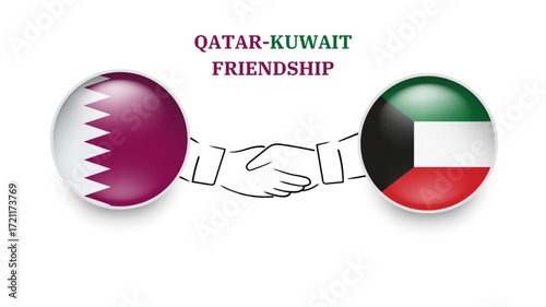 qatar and kuwait flags in circle with shake hand.qatar and kuwait friendship. qatar and kuwait flags, isolated on white background. Vector illustrator