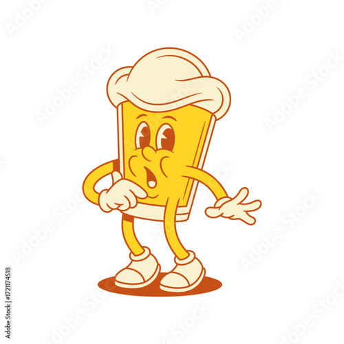Scared beer glass cartoon character astonished mascot vector flat illustration. Cute malt foamy alcohol beverage surprised horror shocked positive person sticker