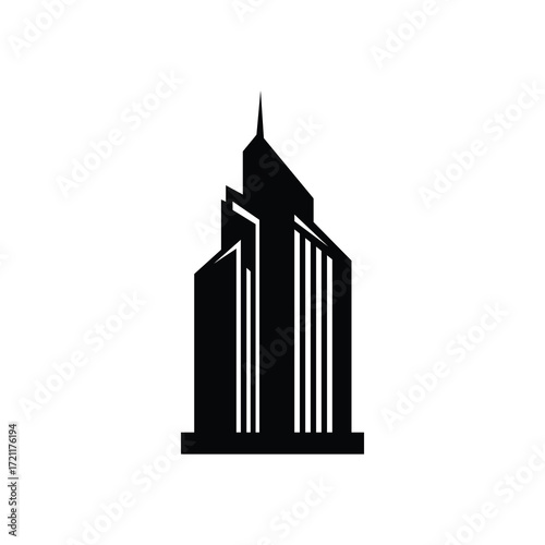 Elegant black building silhouette isolated for modern real estate branding designs