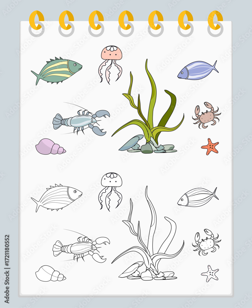 Obraz premium Coloring book Underwater Seabed Ocean Sea habitat