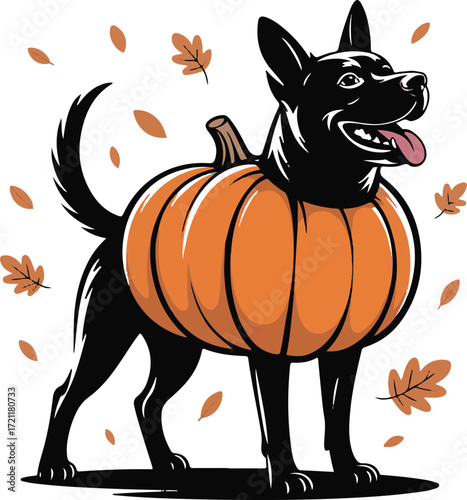 Halloween dog in pumpkin costume silhouette design