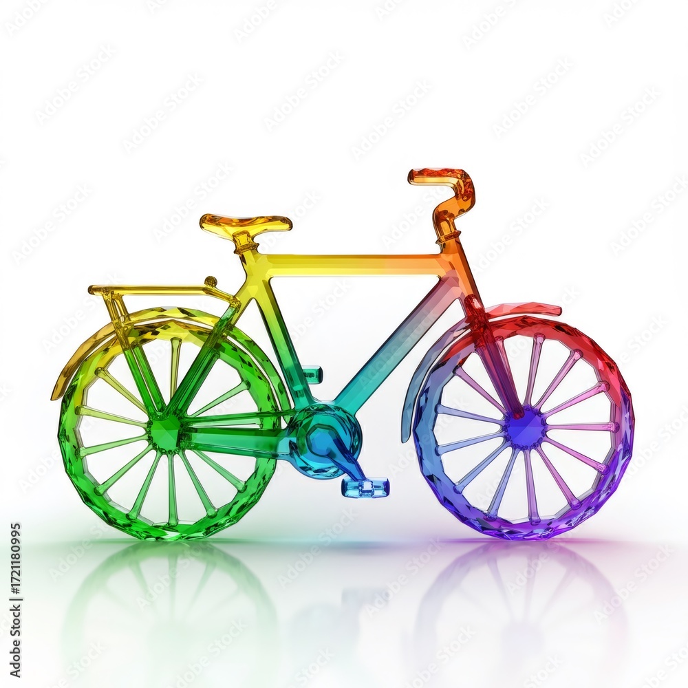 Fototapeta premium Rainbow Glass Bicycle on White Background