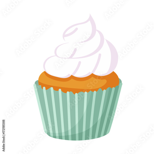 Sweet muffin cupcake with cream topping illustration