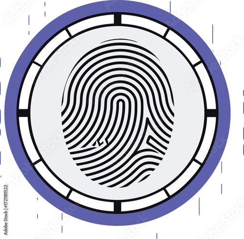 Secure Fingerprint Scan Icon with Abstract Circle Frame