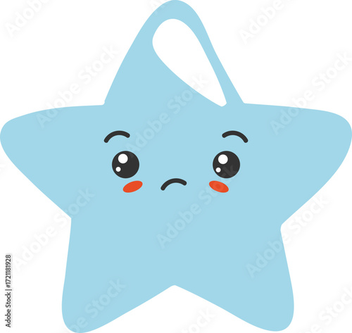 Adorable light blue cartoon star with a sad facial expression on a black background