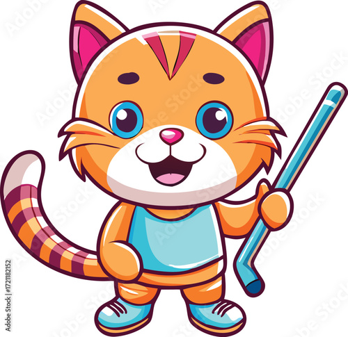 A cheerful, funny cartoon cat character with a happy smile is a cute pet illustration