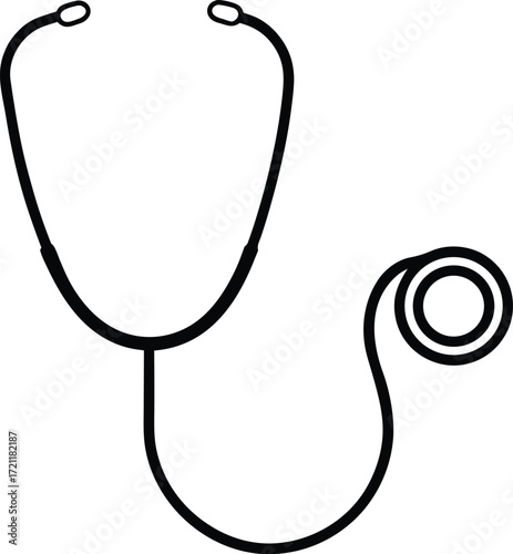 A single medical stethoscope, an essential diagnostic instrument for doctors, is isolated against a clean white background
