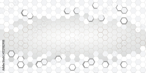 Hexagonal abstract white metal background with light | Hexagon concept design abstract technology background | Modern geometric technology digital hi tech concept background | Space for your text
