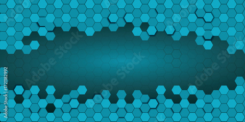 Hexagonal abstract teal metal background with light | Hexagon concept design abstract technology background | Modern geometric shape technology digital hi tech concept background | Space for your text