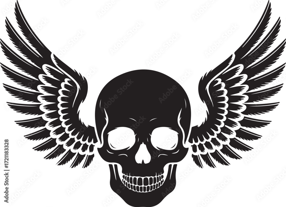 Fototapeta premium Halloween skull with wings silhouette spooky vector