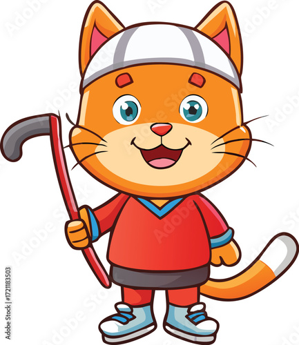 A fun cartoon illustration of a funny smiling cat character for kids' winter art