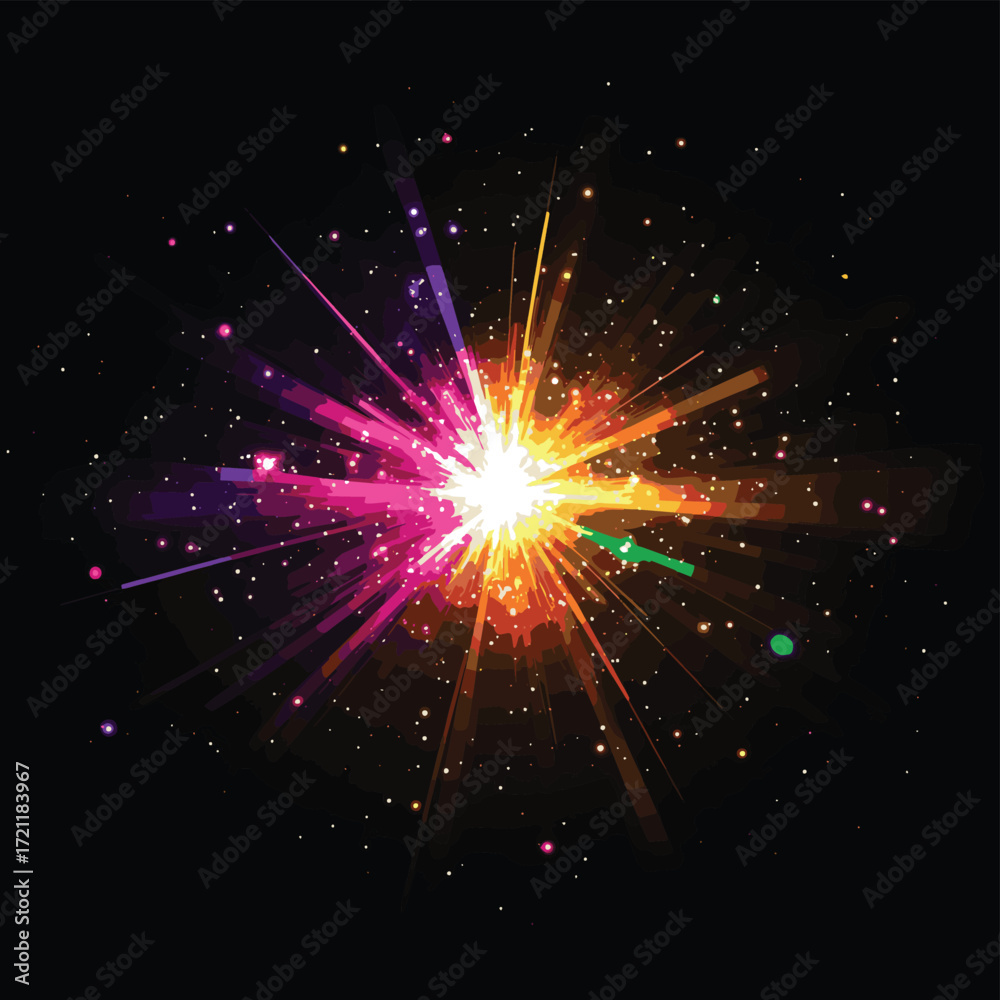 Naklejka premium Colorful Sparks Explosion In Dark Background , vector style simple color