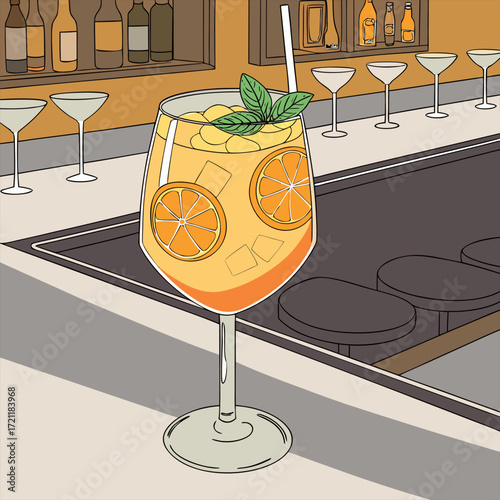 Hand drawn aperol spritz illustration
