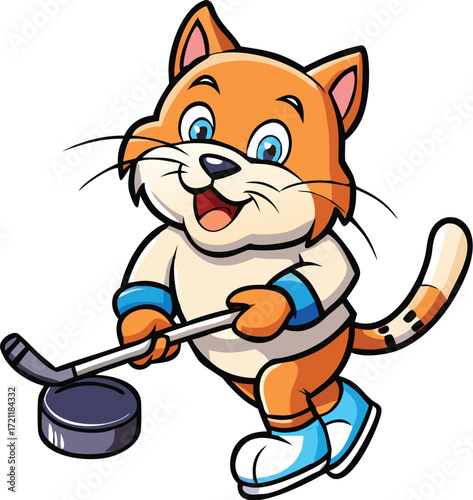 Funny vector cartoon cat and mouse chase with a fish, a cheerful illustration of a cute domestic kitty and a happy kitten with a smile