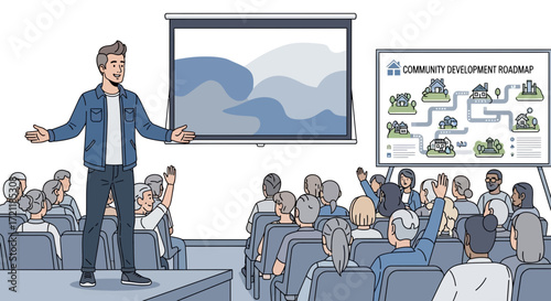 Dynamic presentation of community development roadmap to engage audience actively