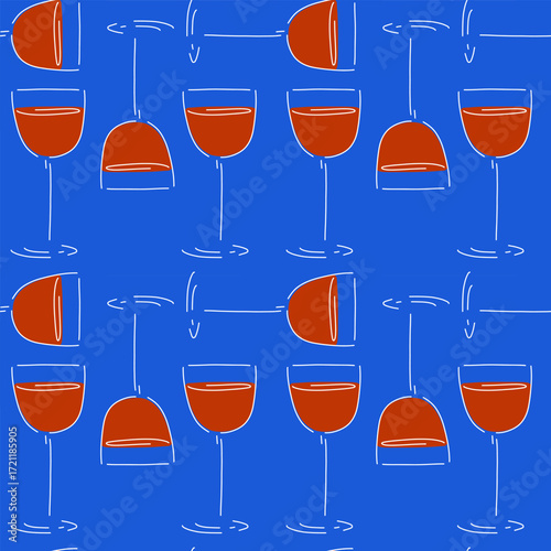 Seamless pattern with wine glasses, drinks and beverages background vector illustration