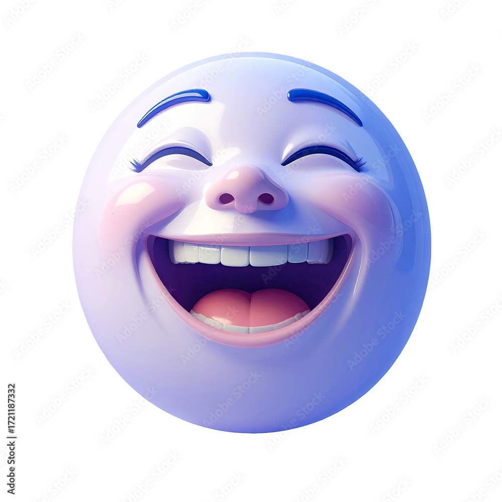 Fototapeta premium Cartoonish, round, light purple face with a wide, joyful laugh