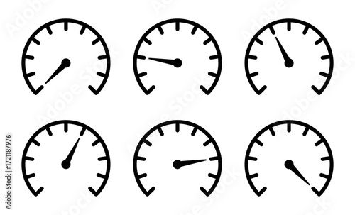 gauges displaying measurement levels. black flat line style 