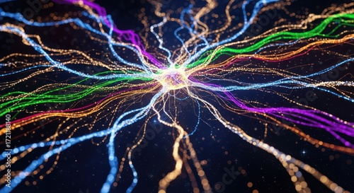 Illustration of colorful neural network connections on a dark background