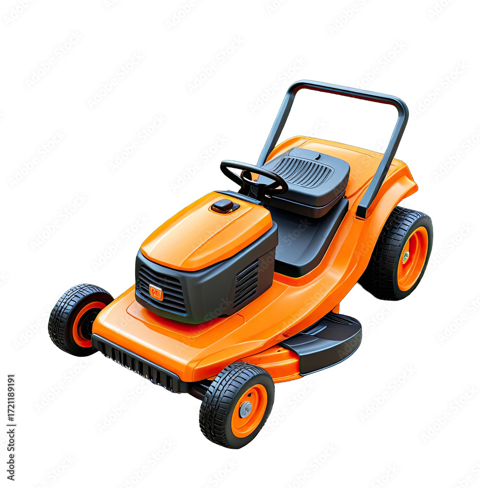 Fototapeta premium Orange lawnmower, top view