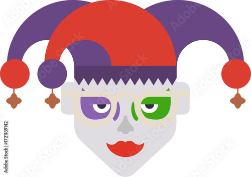 Colorful Jester Mask with Glasses – Vector Illustration