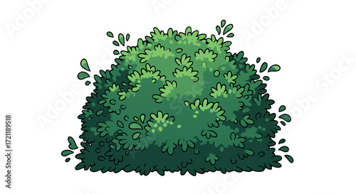 Cartoon green bush with dark outline and black background