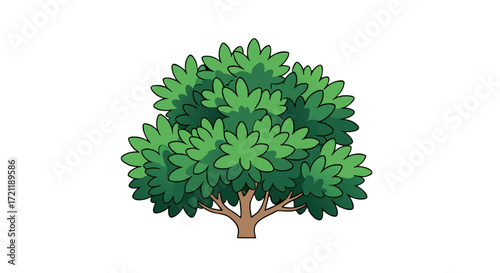 Cartoon tree with lush green leaves and brown trunk