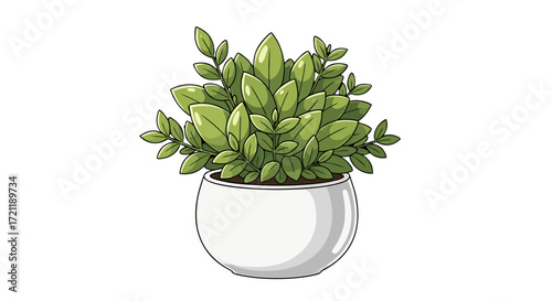 Cartoon houseplant in a white pot with green leaves