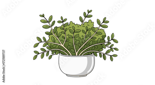 Cartoon green bush plant in a white pot
