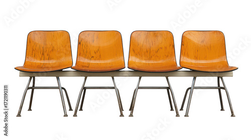 Orange chairs in a row seating on transparent png background