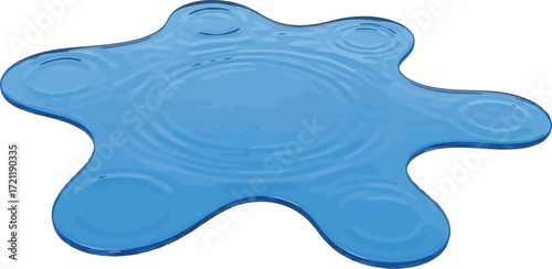 Vector 3D hyper realistic illustration of puddle of clean blue water with irregular organic shape, glossy transparent surface