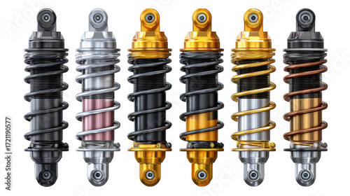 Various shock absorbers illustration on transparent png background