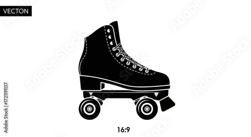 A stylish retro roller skate illustration exhibiting a nostalgic feel capturing movement in black