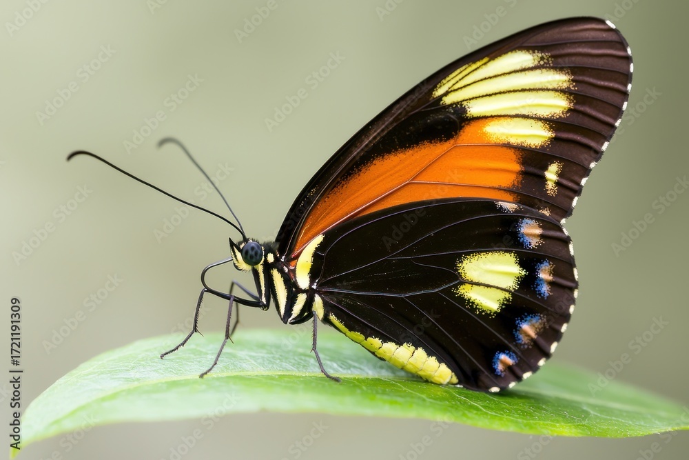 Fototapeta premium Beautiful butterfly perched on leaf nature close-up serene environment macro photography