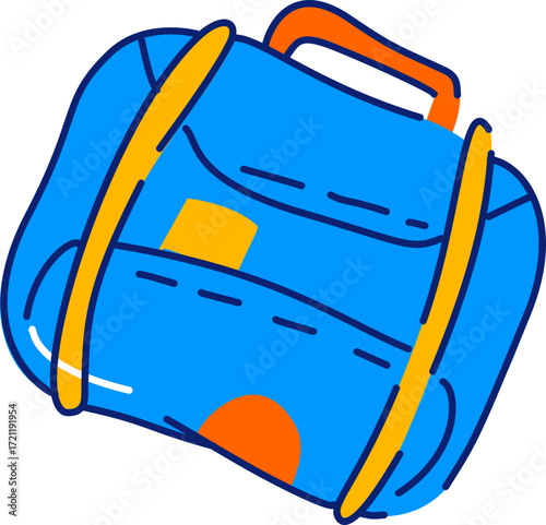 Vibrant Blue Backpack Illustration: A colorful school bag with orange accents