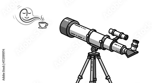 Conceptual artwork showcasing astronomy and contemplation over a cup of coffee in vector format
