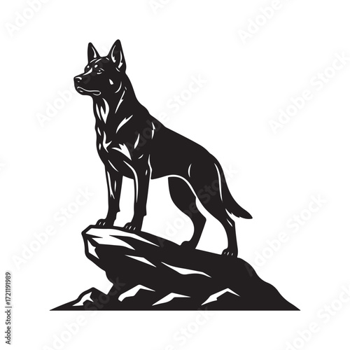 Silhouette of a dog standing on rock, heroic outline