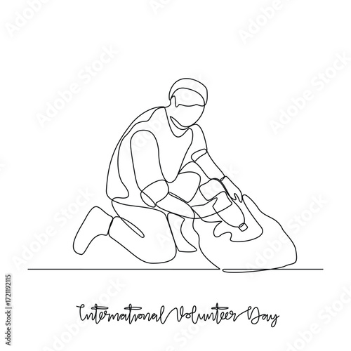 One continuous line drawing of International Volunteer Day vector illustration. International Volunteer Day themes design concept in simple linear continuous line. Great design for social campaign.