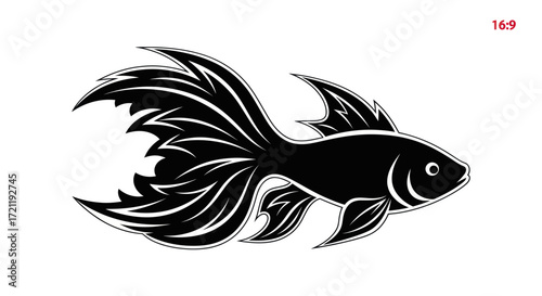 Elegant stylized goldfish illustration with flowing fins and clean lines design