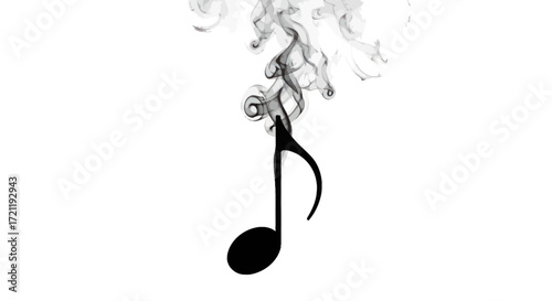 Ethereal composition a musical note ascending in smoky abstract design elements